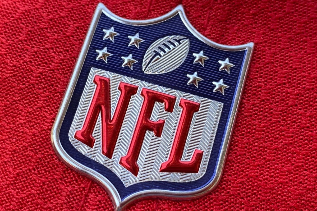 The official NFL logo on the back of a hat in LA. (Chris DELMAS / AFP via Getty)