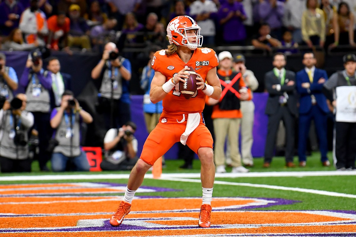 Trevor Lawrence of the Clemson Tigers sits in the pocket