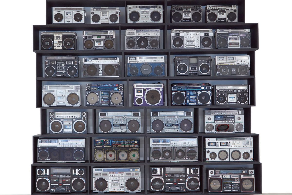 Created by DJ Ross One, The Wall of Boom (estimate $70-$100,000) is an art installation that features 32 vintage boomboxes.