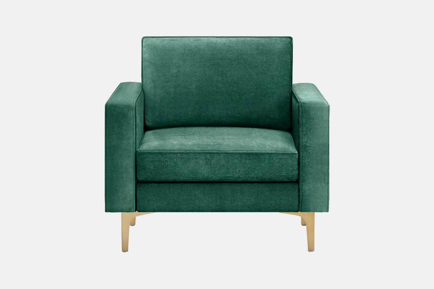 The Burrow Nomad Velvet Armchair in green with metal legs