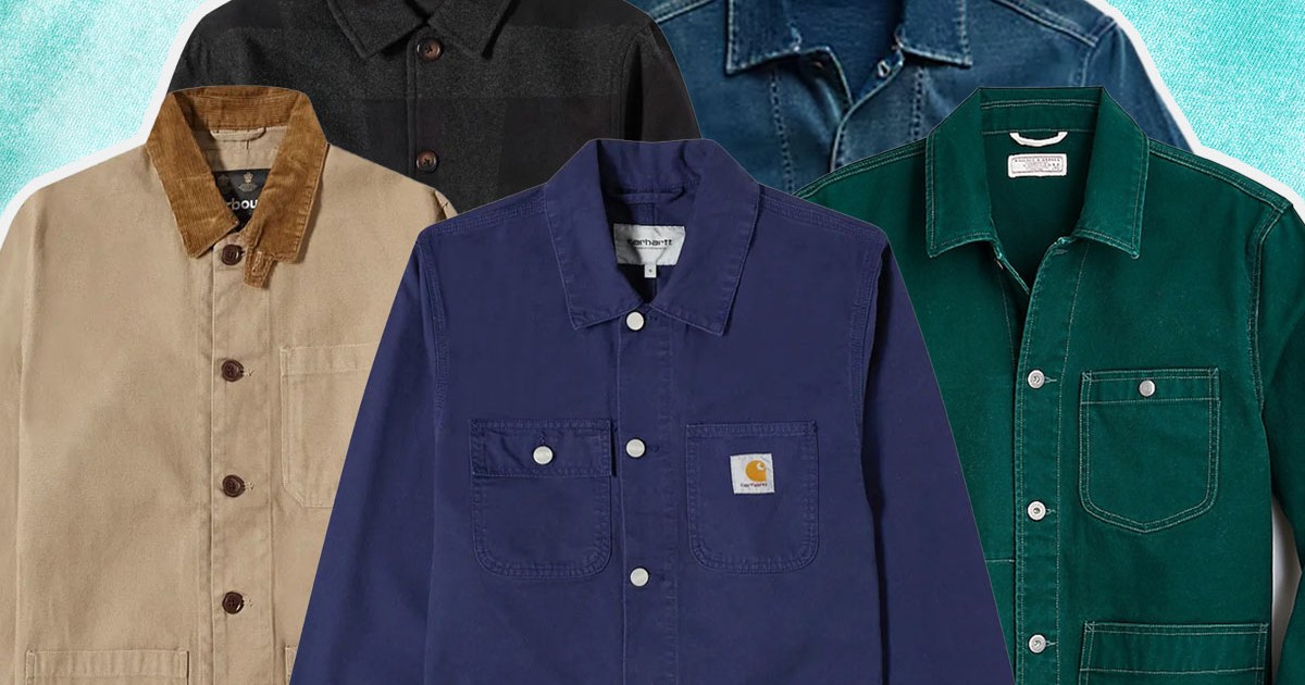 a collage of jackets on a mulit-colored background