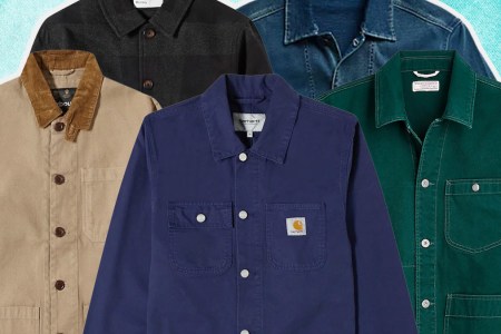 a collage of jackets on a mulit-colored background