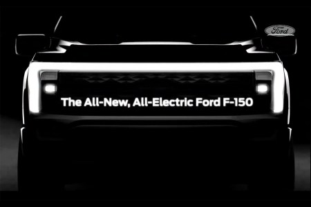 LED light bar on the front grille of the 2023 electric Ford F-150 pickup truck