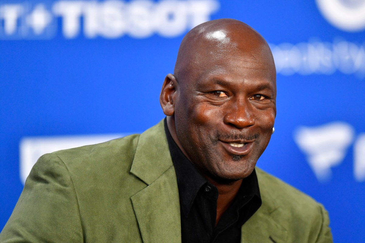 Michael Jordan attends a press conference before the NBA Paris Game in January 2020
