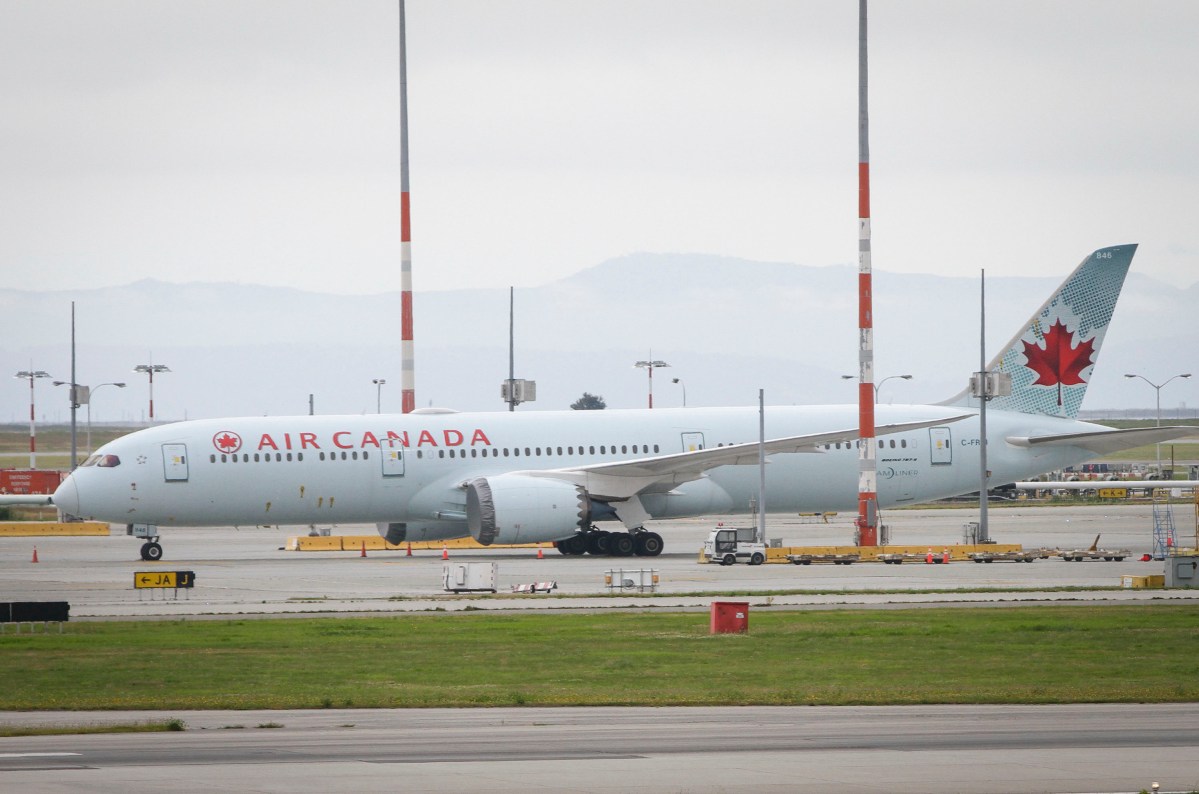 An Air Canada aircraft at the Vancouver International Airport on July 16, 2020