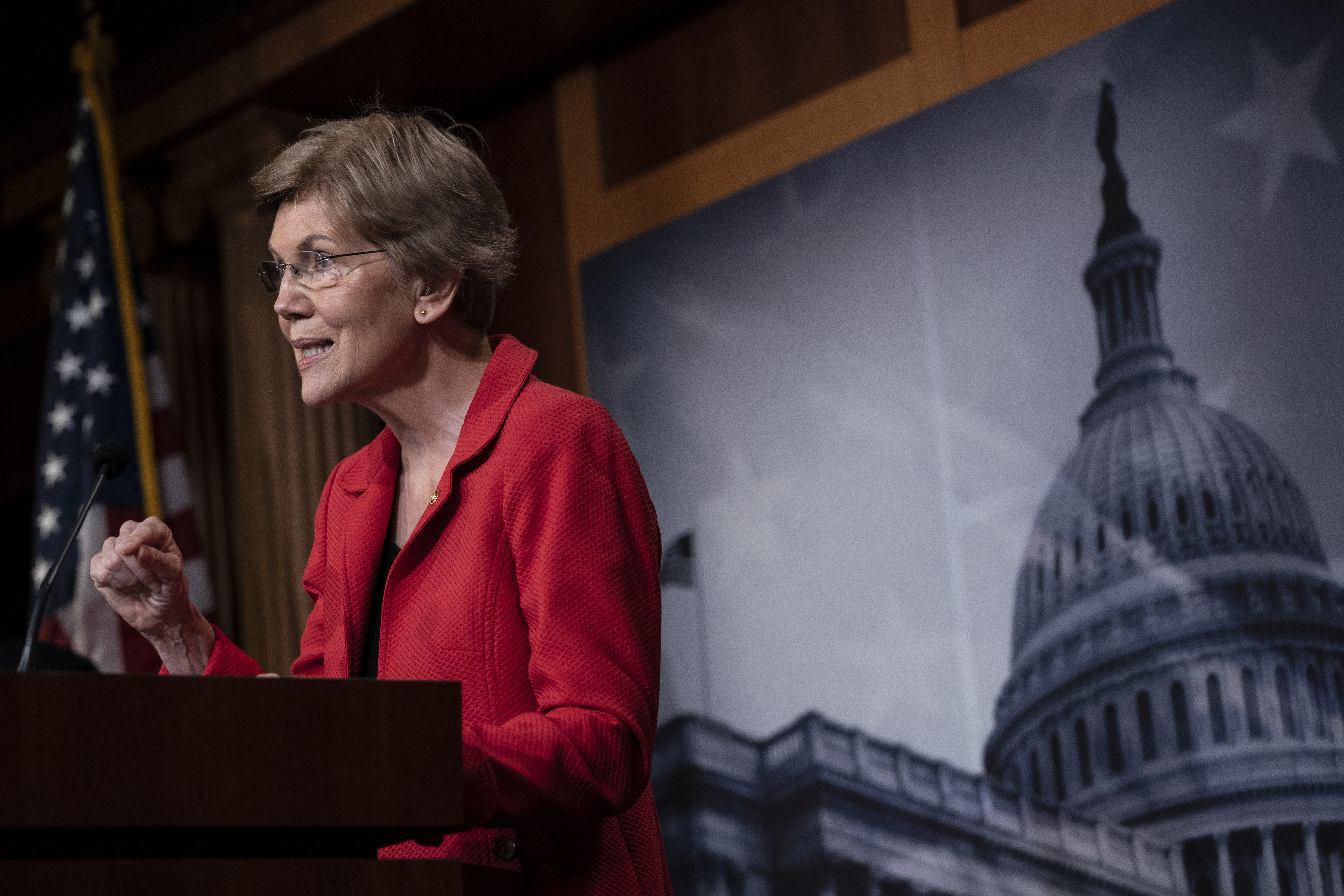Sen. Elizabeth Warren (D-MA) speaks during a news conference concerning the extension of eviction protections in the next coronavirus bill, at the U.S. Capitol on July 22, 2020 in Washington, DC