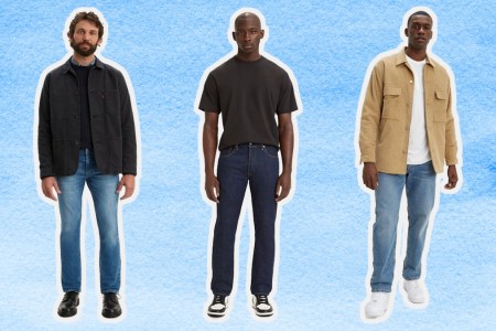 a collage of Levi's models on a light blue background