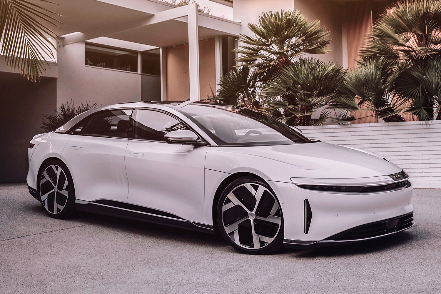 The new Lucid Air electric sedan in white from Lucid Motors