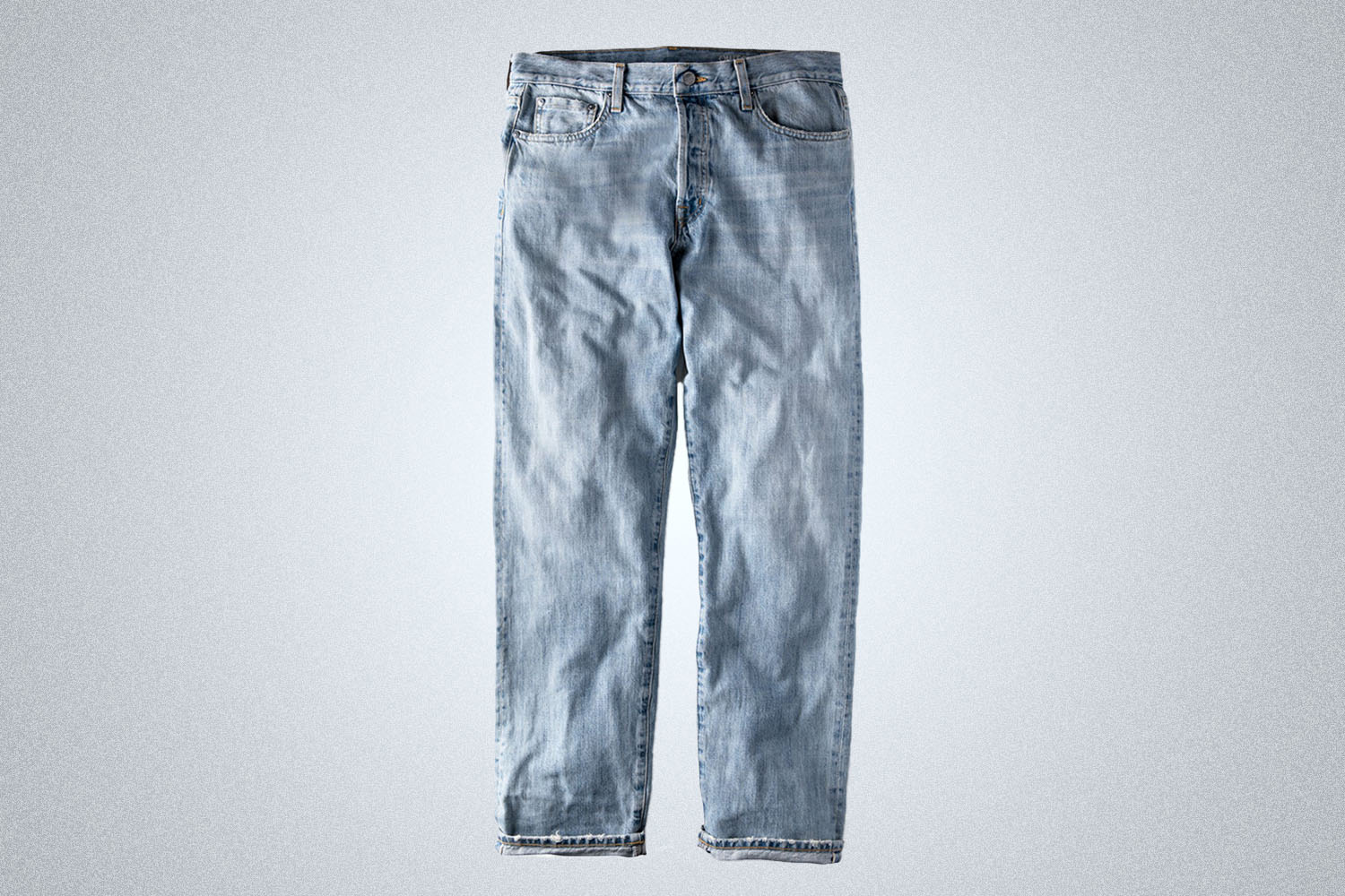 a pair of large light wash jeans