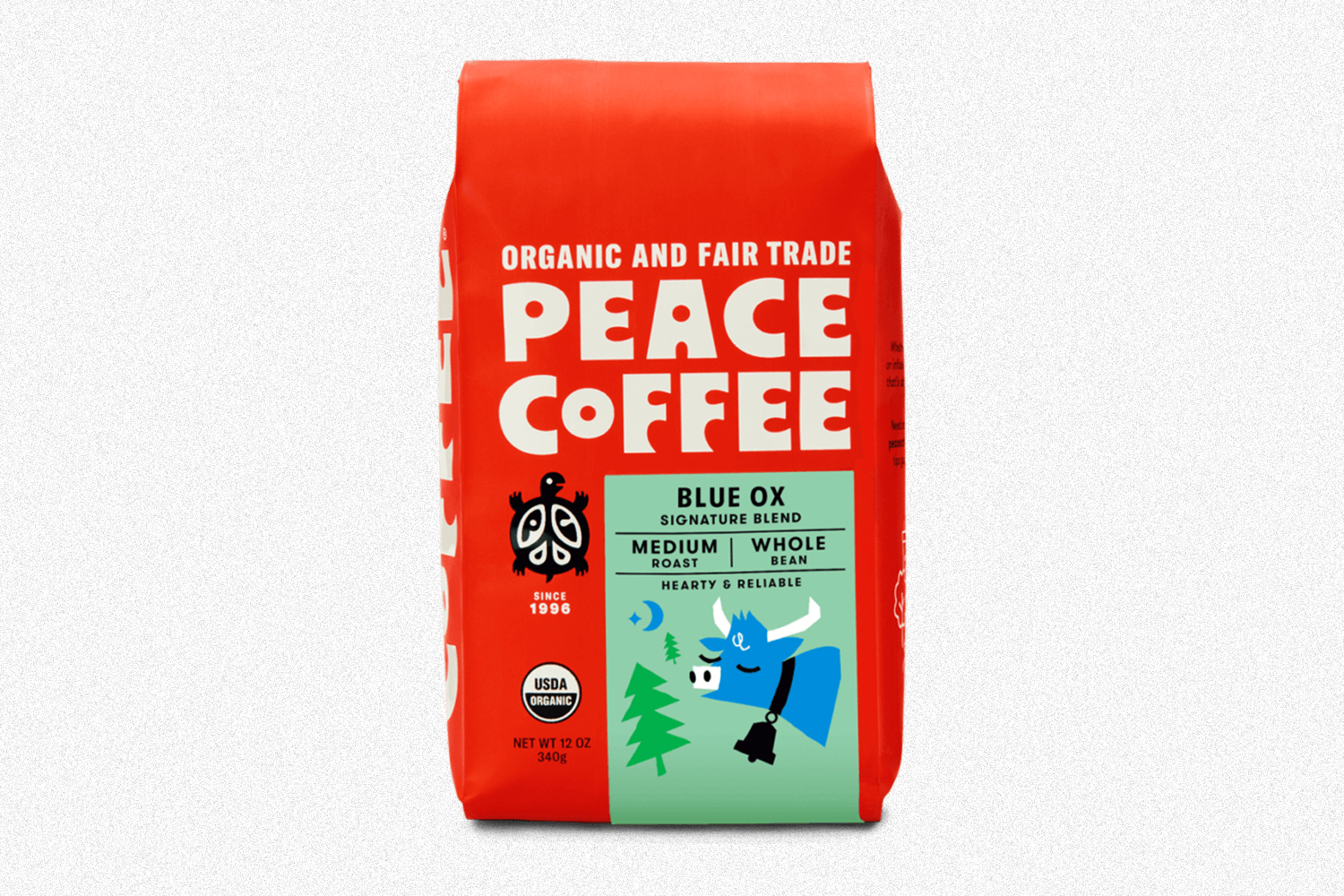 A bag of Blue Ox beans from Peace Coffee