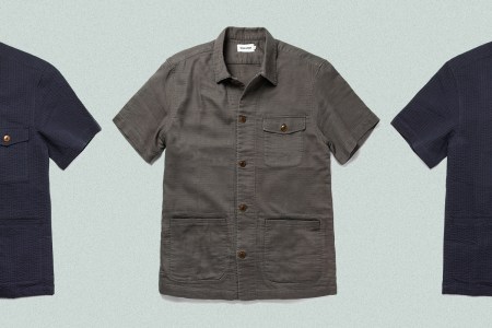The Hemingway shirt from Taylor Stitch in walnut double cloth and navy seersucker