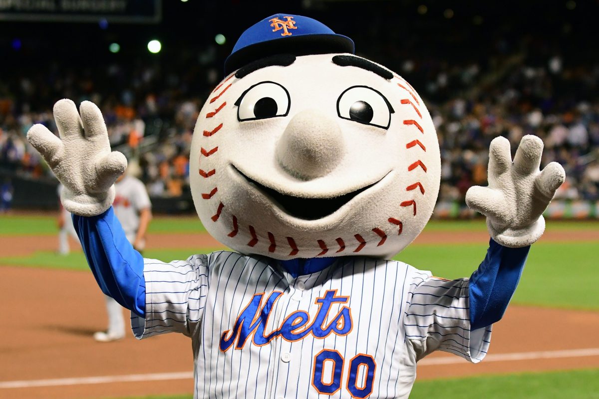 Mr Met riles up the crowd during a MLB game between at Citi Field in Flushing.