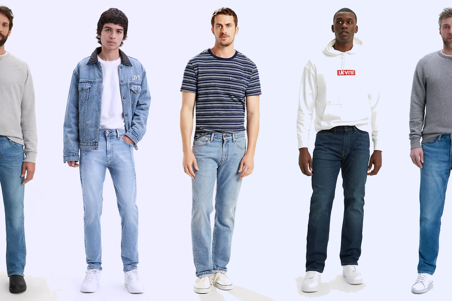 a collage of Levi's models on a light blue background
