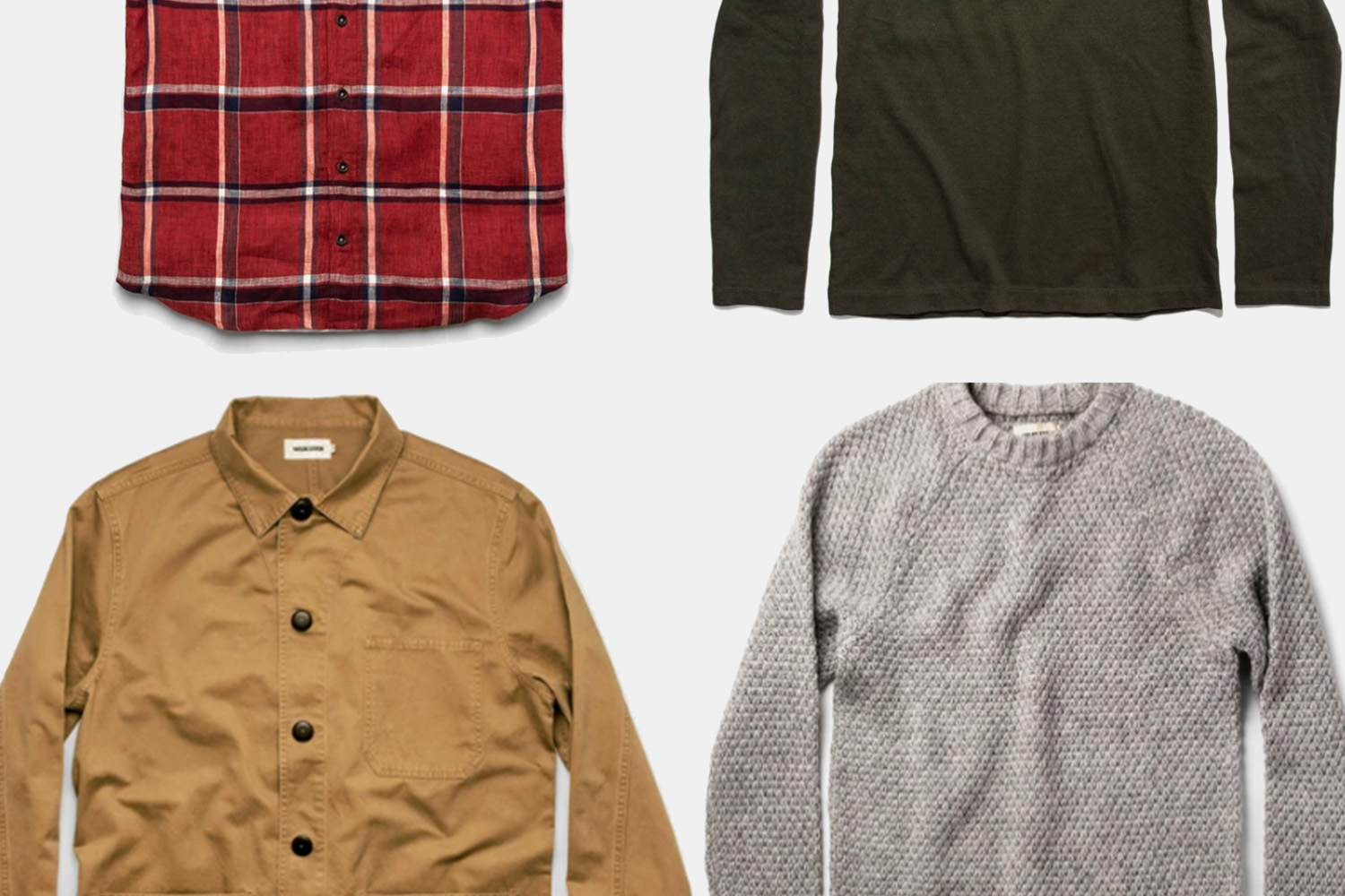 Taylor Stich Labor Day sale menswear, including shirts, sweaters and jackets