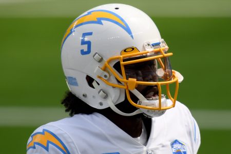 Tyrod Taylor of the Los Angeles Chargers before he was ruled out on Sunday.