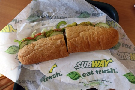 A Subway sandwich is seen in a restaurant.  (Photo by Joe Raedle/Getty Images)