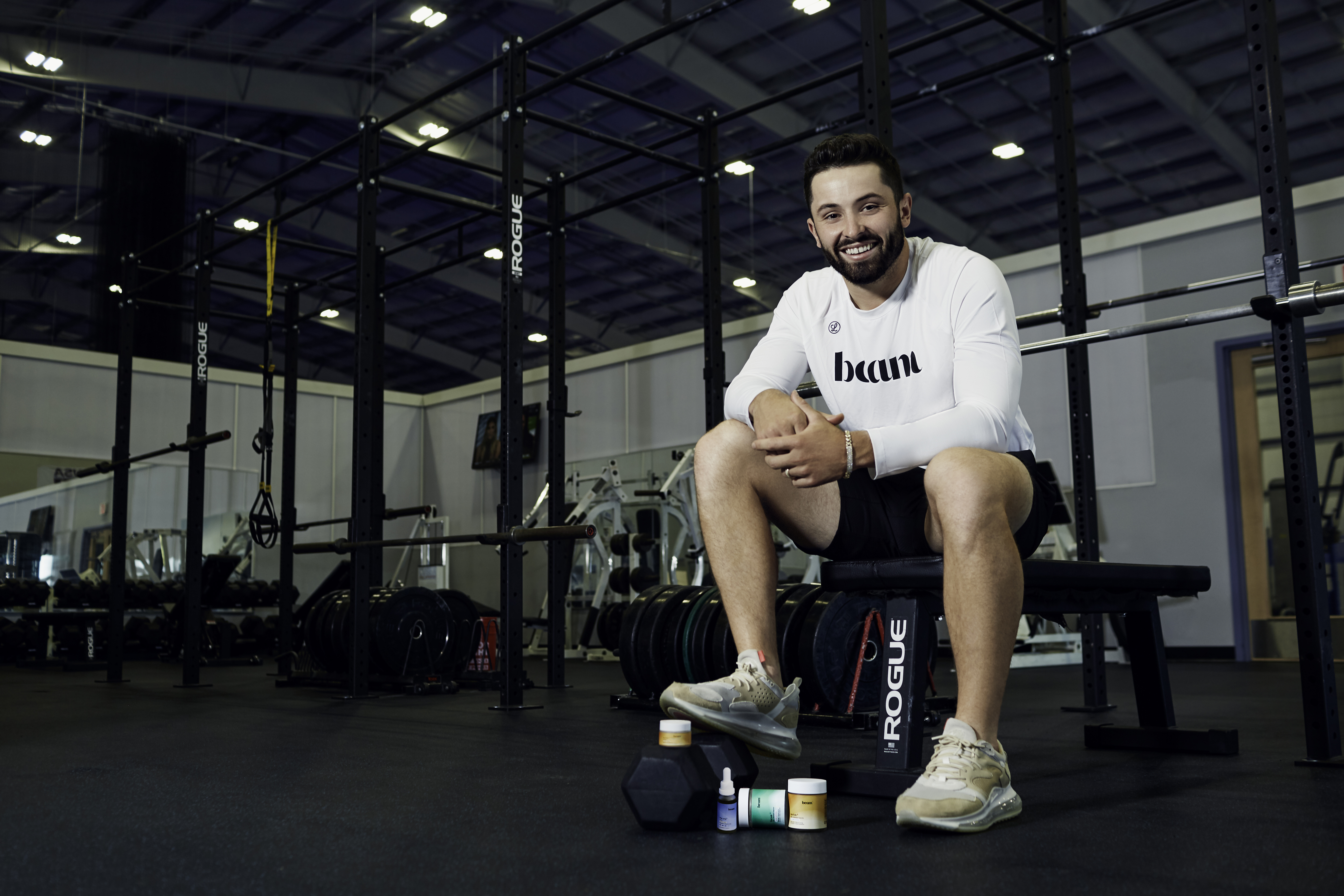 Baker Mayfield with beam CBD products.