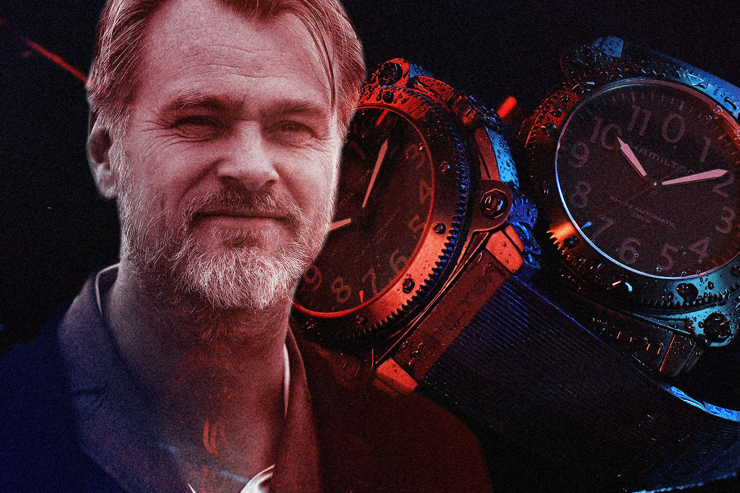 Director Christopher Nolan and two watches from Tenet