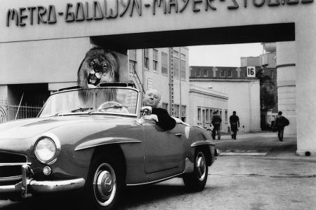 Alfred Hitchcock with Lion "Passenger" at MGM