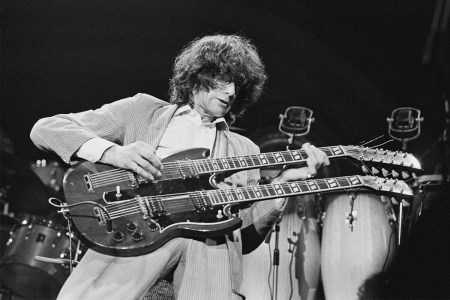 Jimmy Page playing “Stairway to Heaven” on a double neck guitar