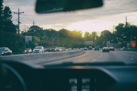 view from the windshield of a car