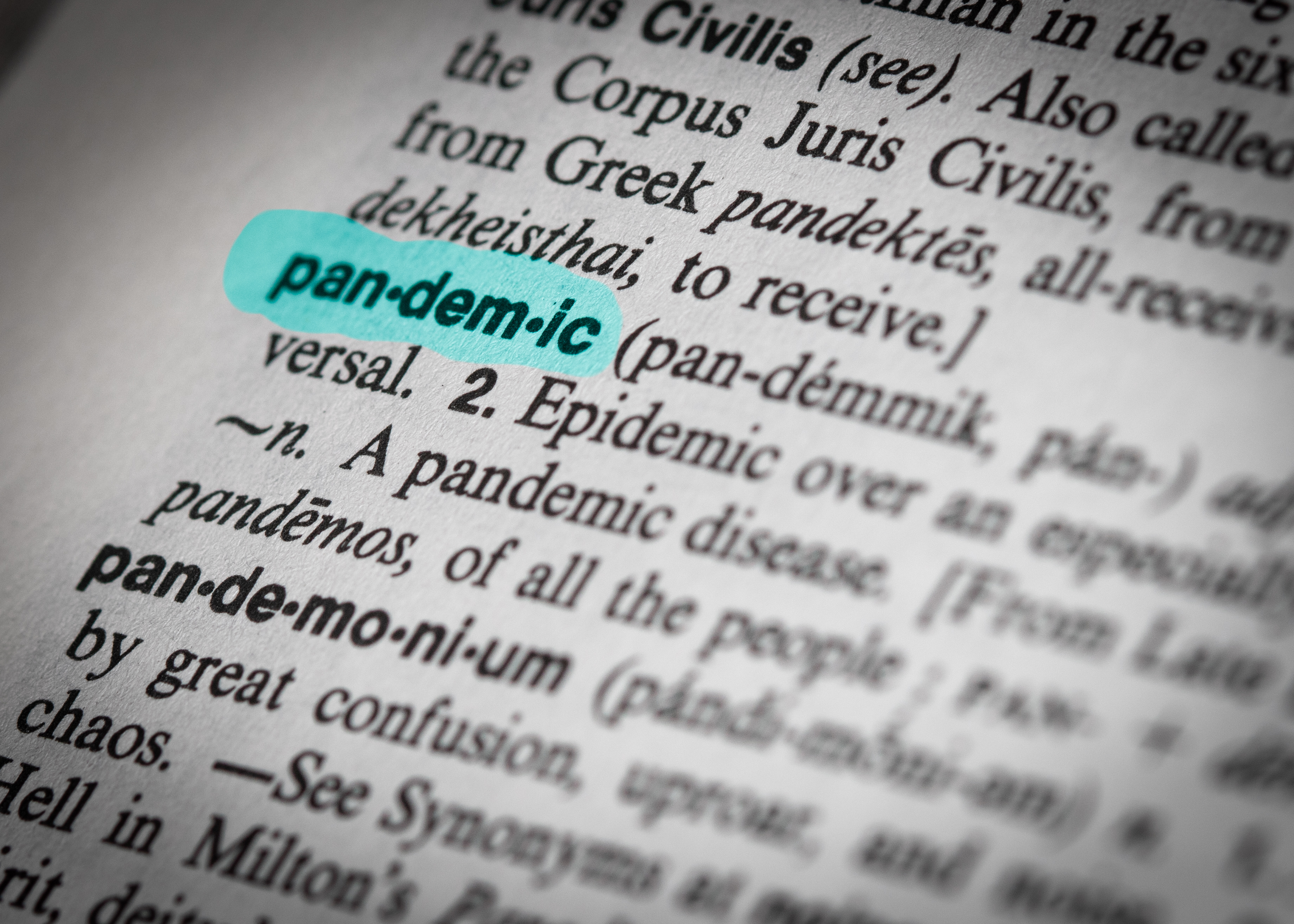 word "pandemic" highlighted in dictionary