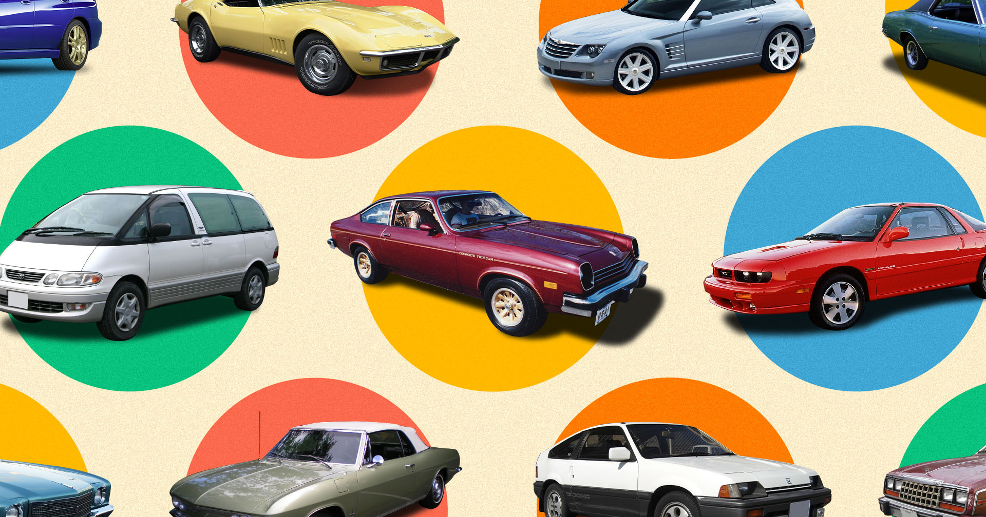 A collage of sports cars, station wagons, vans and other vehicles that are part of our list of the 50 underappreciated cars of all time