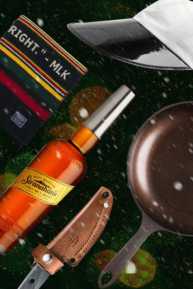 blankets,whiskey, knives and skillets