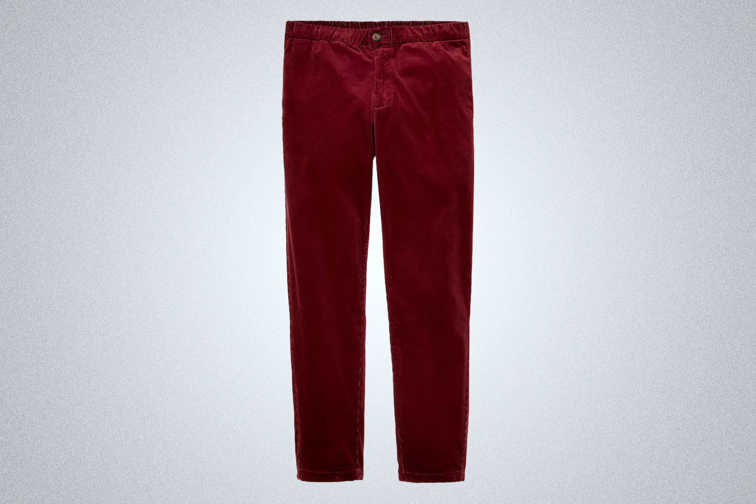 a pair of red Bonobos corduroy pants on a grey background