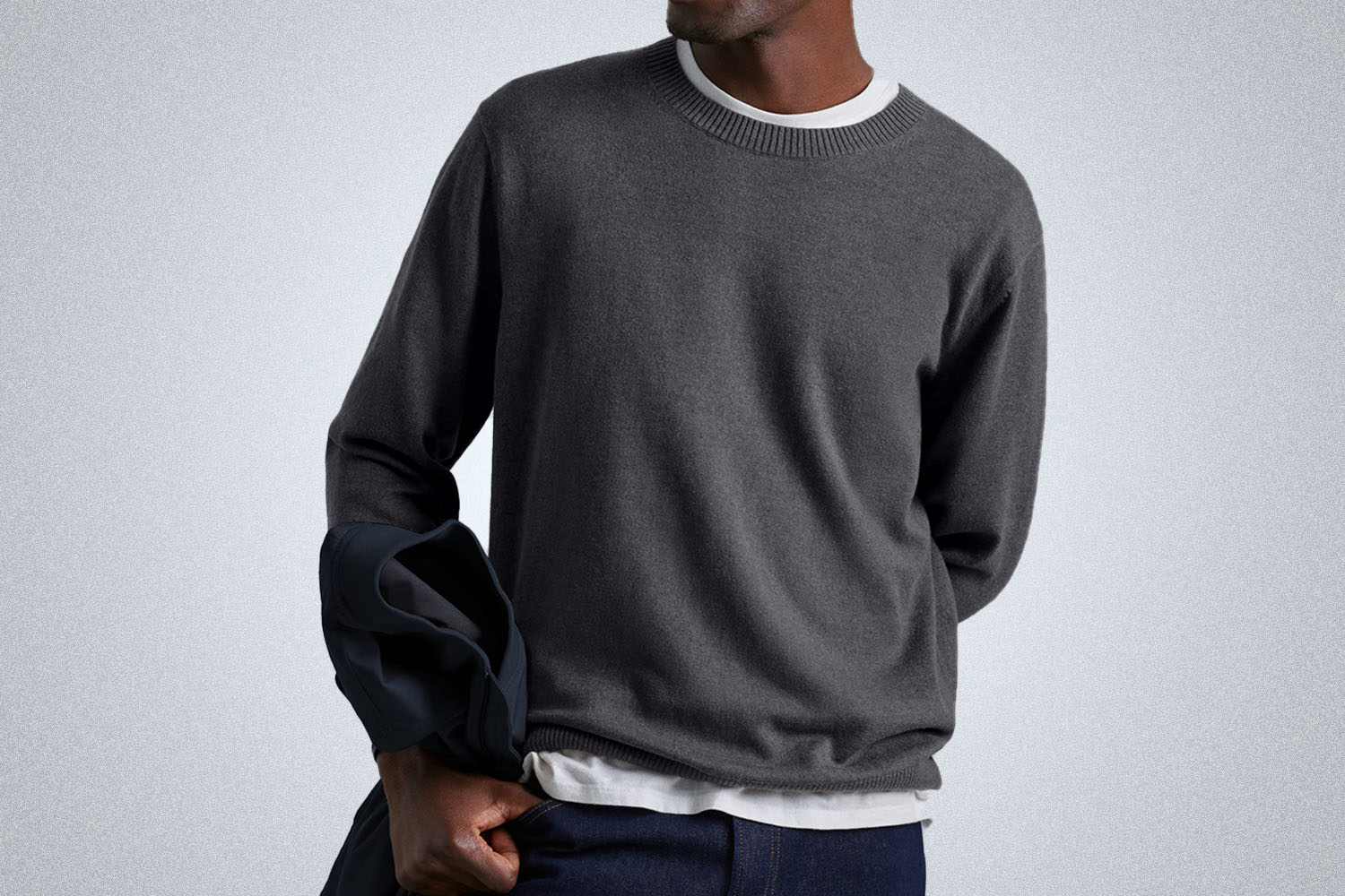 a grey sweater 