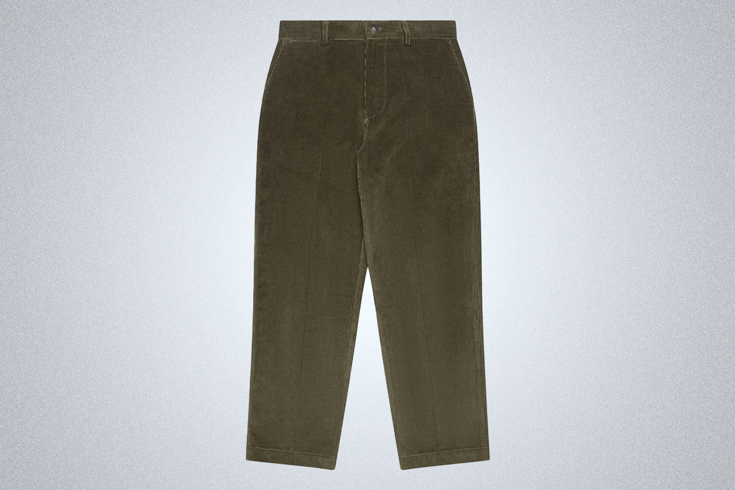 a pair of greeen Knickerbocker corduroy pants on a grey background