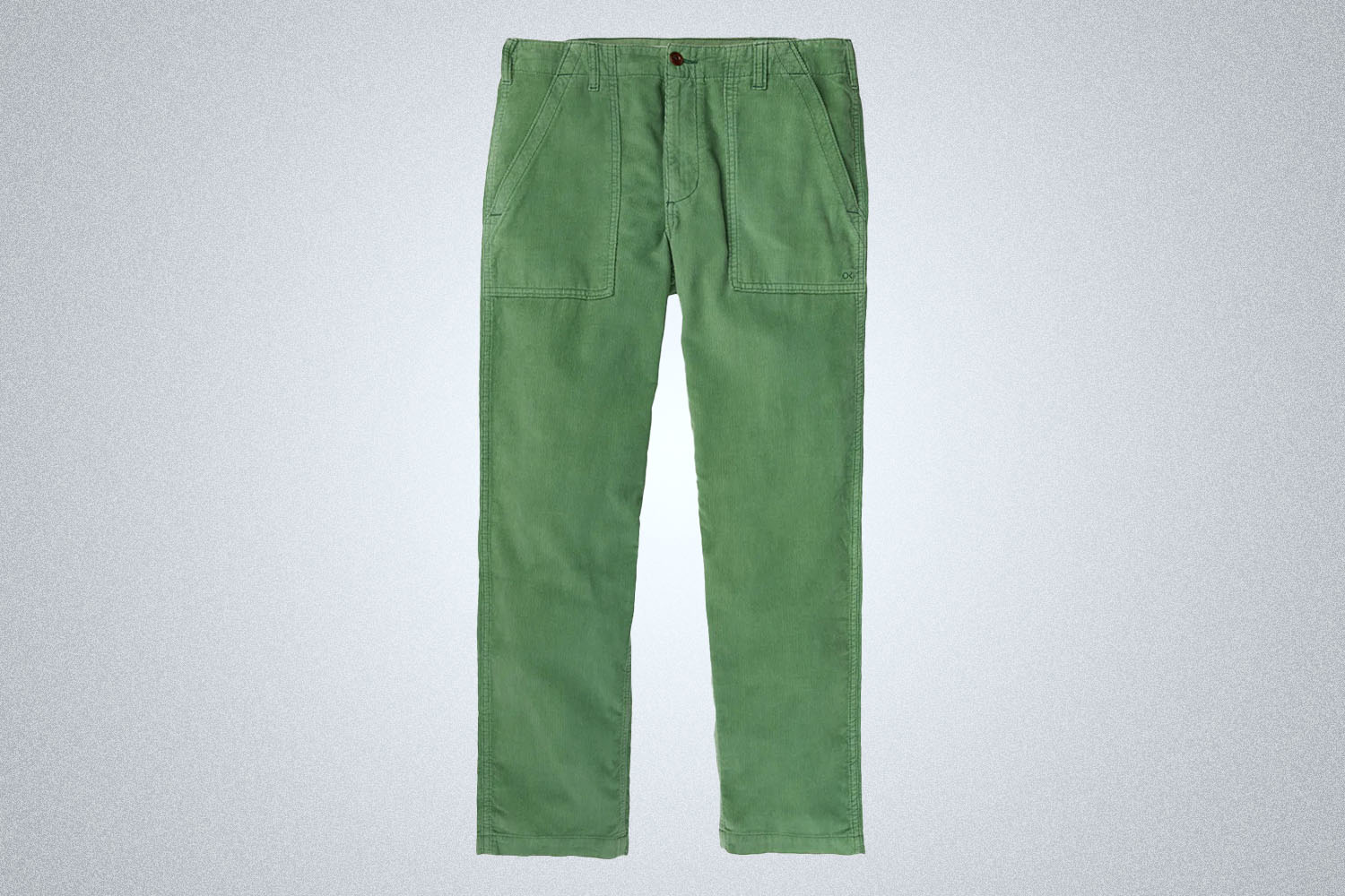 a pair of light green Outerknown corduroy pants on a grey background