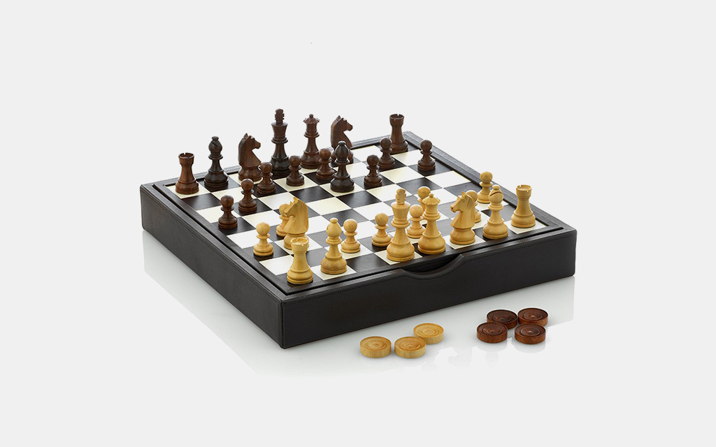 Scully & Scully Wood and Leather Chess Set