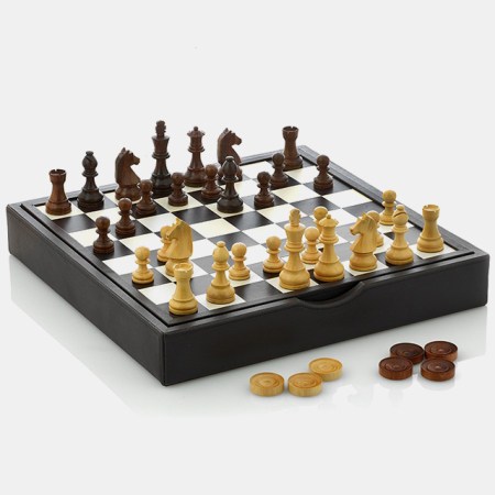 Traditional Wood and Leather Chess Set