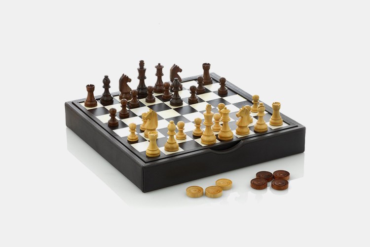 Traditional Wood and Leather Chess Set