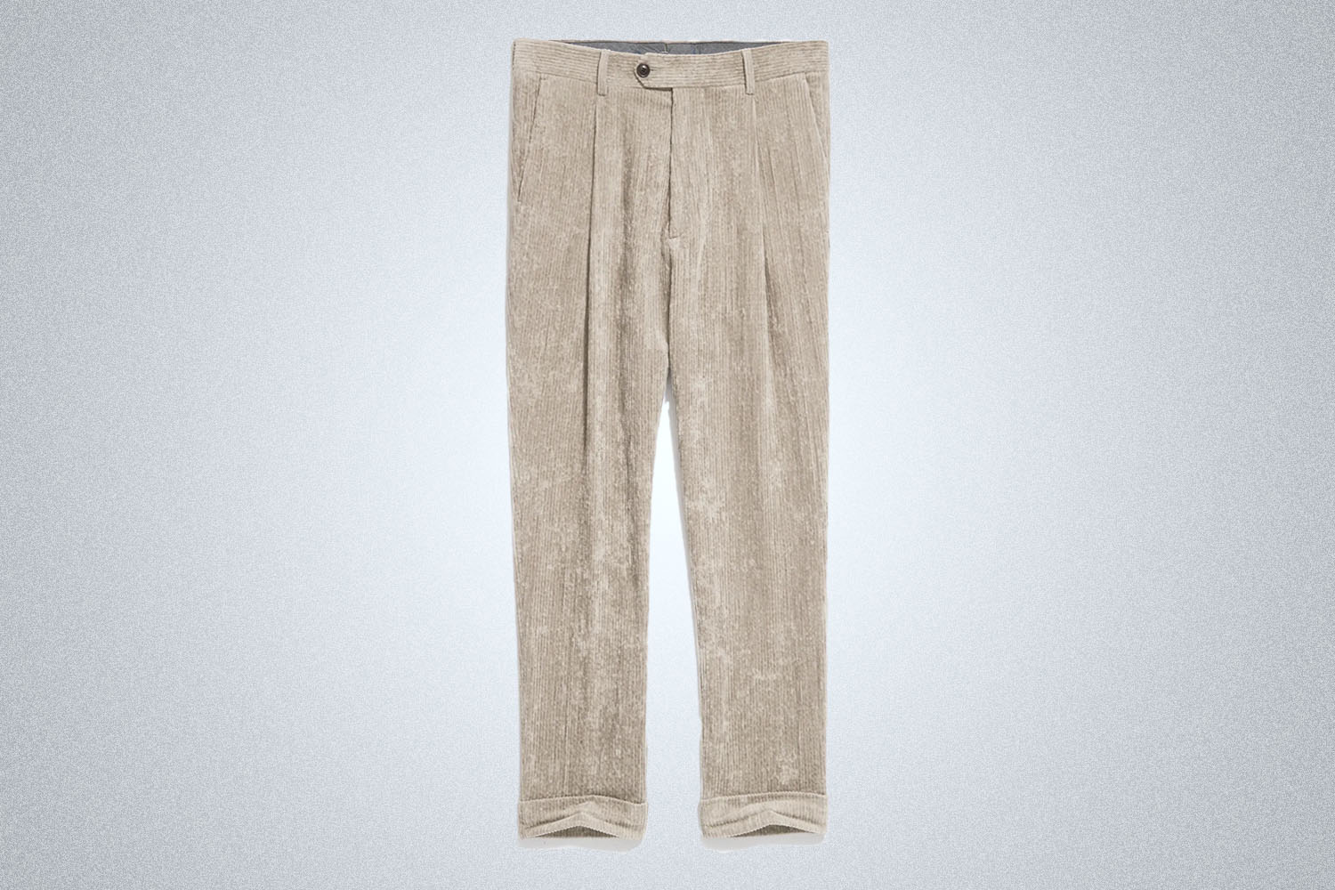 a pair of light grey Todd Snyder suitcorduroy pants on a grey background