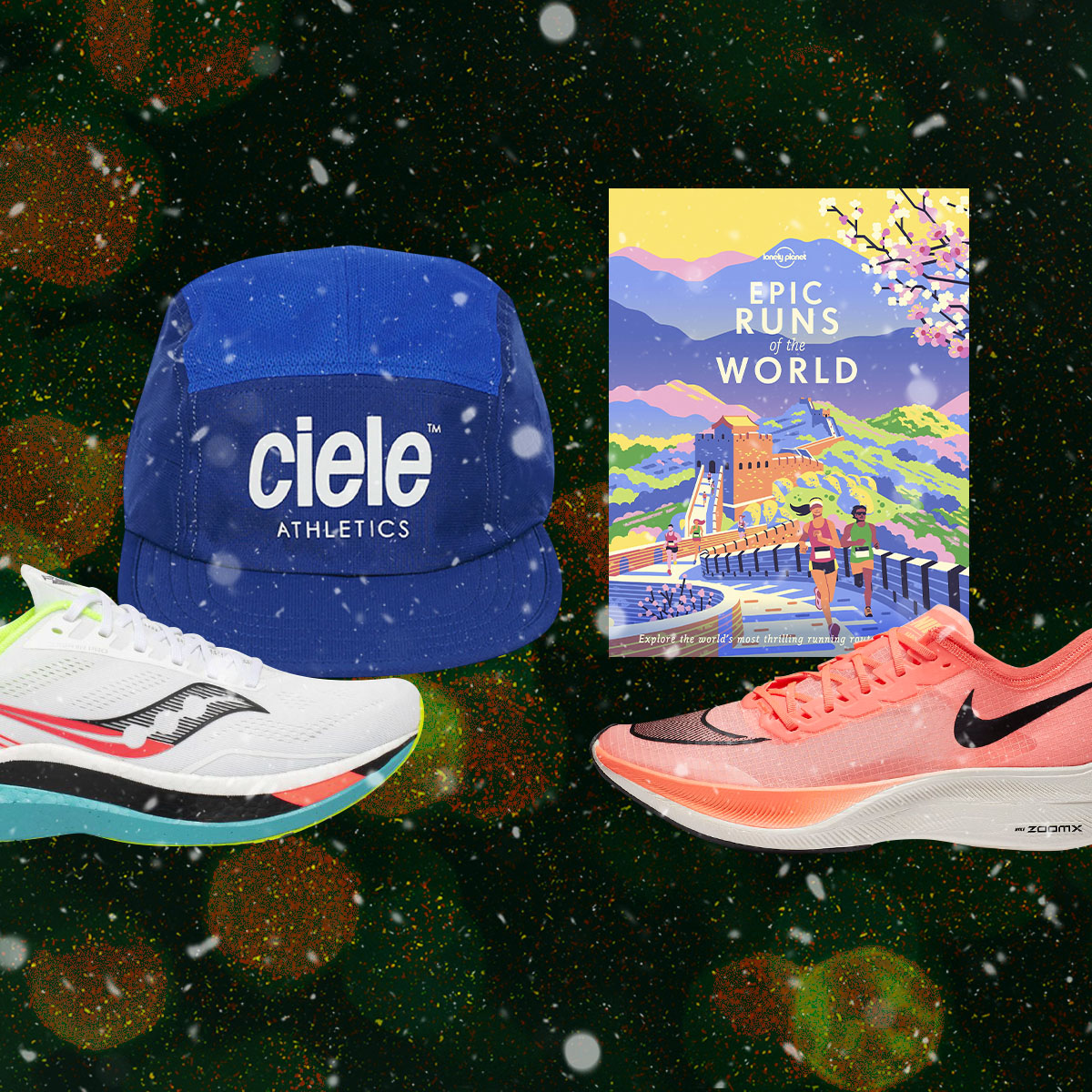 sneakers, running caps and a book about running