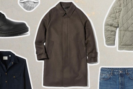 a collage of elevated wardrobe essentials on a tan background