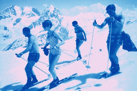 skiers in swimsuits