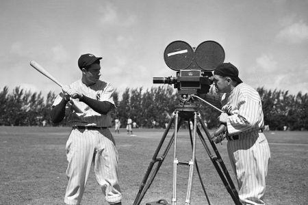 Joe Dimaggio Bats In Front Of Camera
