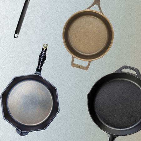 A bunch of cast iron skillets from companies like Lodge, Finex, Field Company, Butter Pat, Smithey and Stargazer in a grid. Here's our review of which cast iron pans are the best.