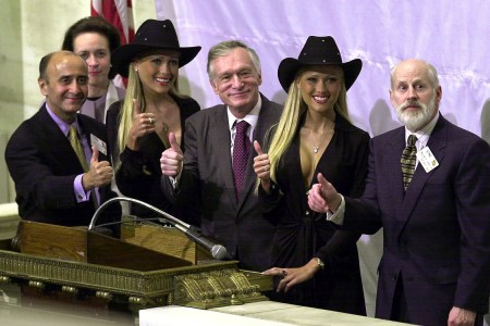 Playboy's Hugh Hefner at the New York Stock Exchange