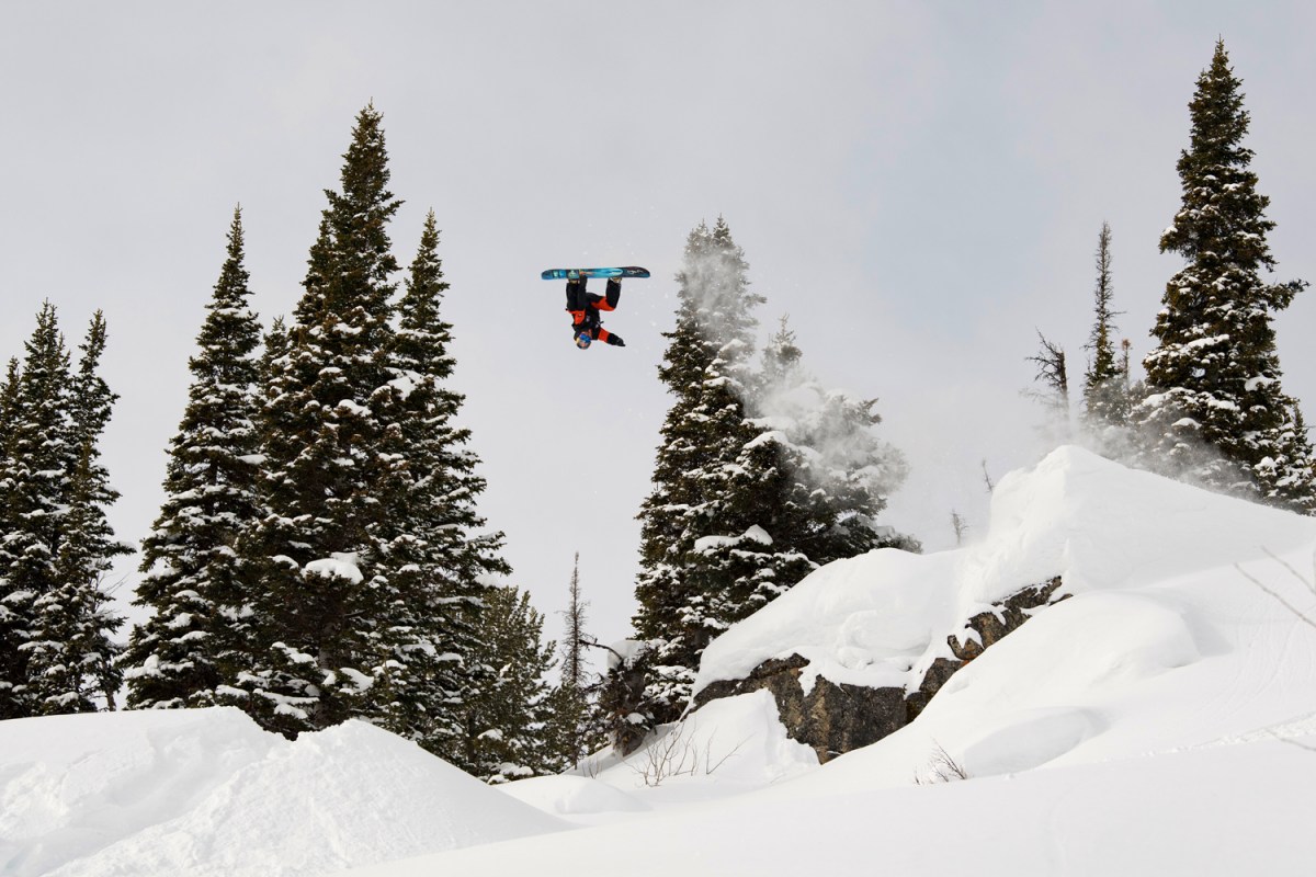 Travis Rice jumps over Pine Island during day 1 qualifiers of the Natural Selection Tour at Jackson Hole Mountain Resort in Jackson, Wyoming, USA, on 16 February, 2021