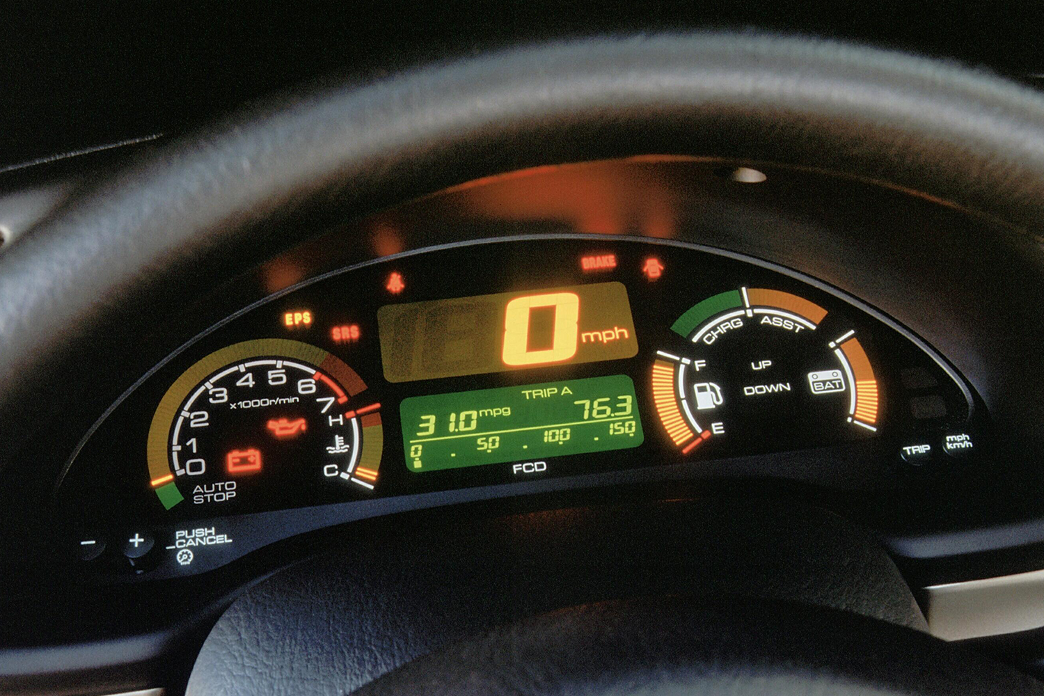 The instrument panel on a 2001 Honda Insight