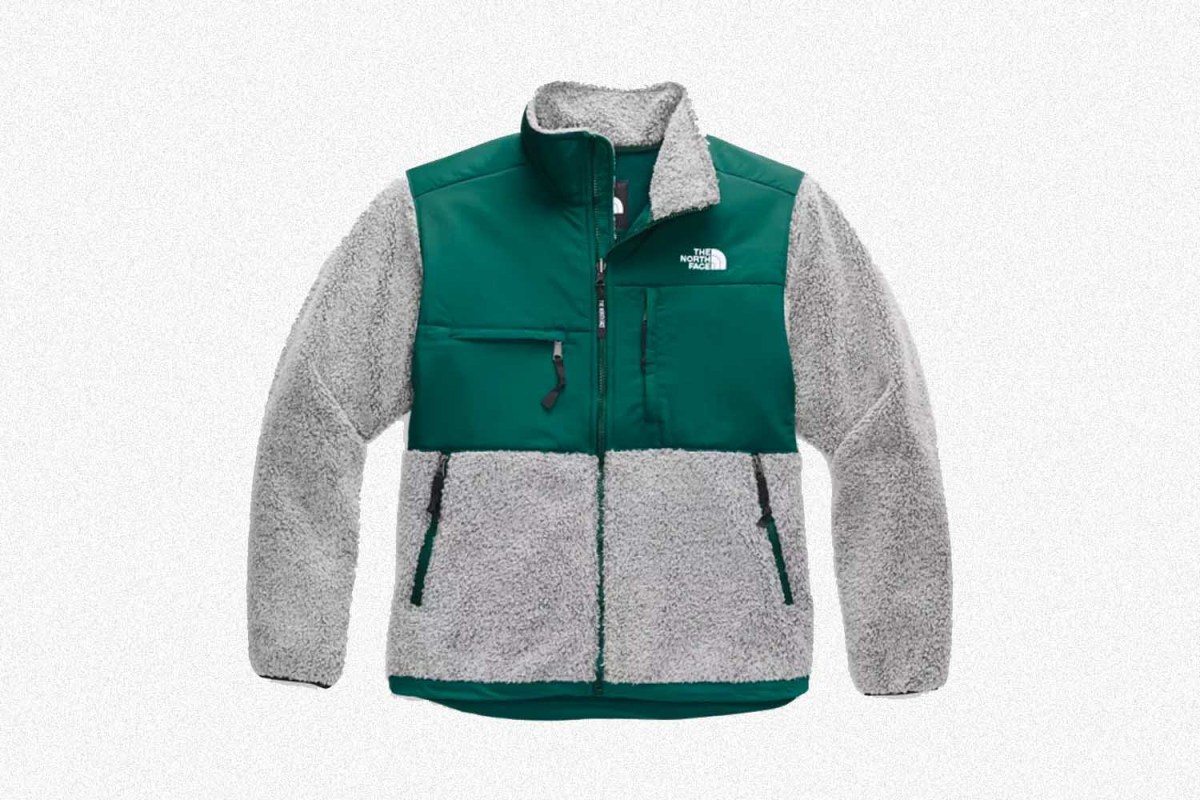 A men's Retro Denali Jacket from The North Face in green and grey