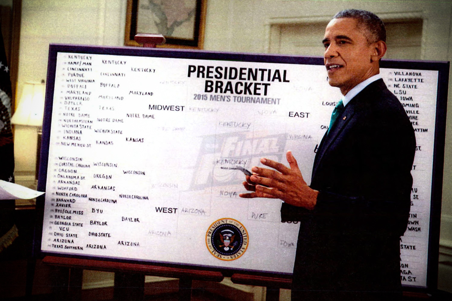 President Obama with his March Madness bracket
