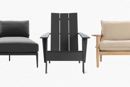 The Grid Sofa Chaise, Adirondack Chair and Terassi Lounge Chair from Design Within Reach on a white background