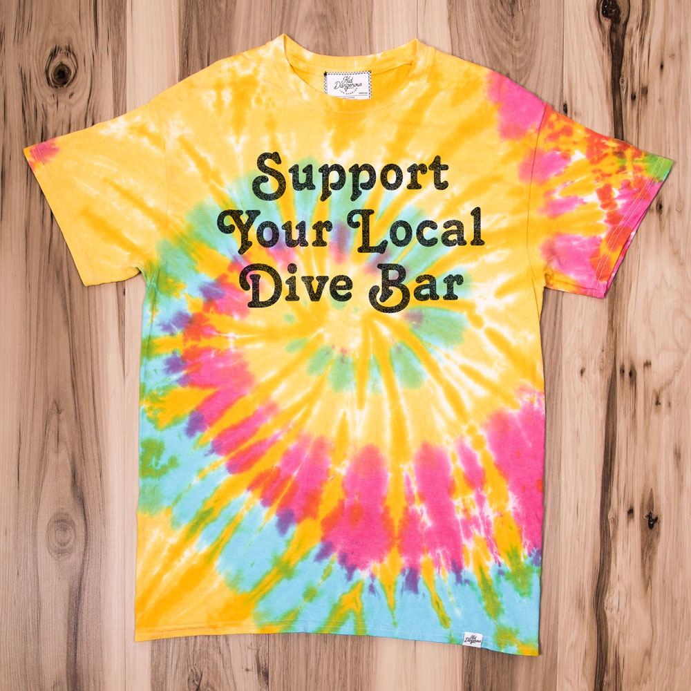 InsideHook x Kid Dangerous Support Your Local Dive Bar charity collab tee in pastel tie-dye