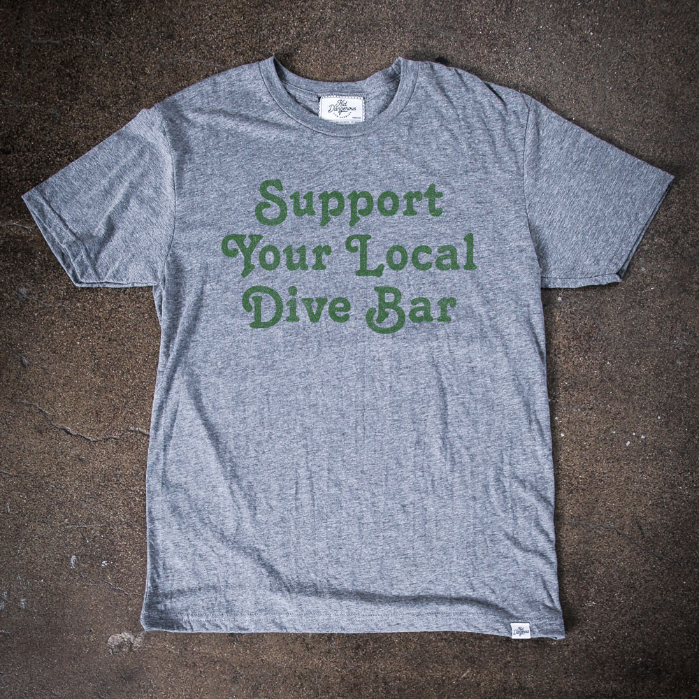 InsideHook x Kid Dangerous Support Your Local Dive Bar charity collab tee in heather grey