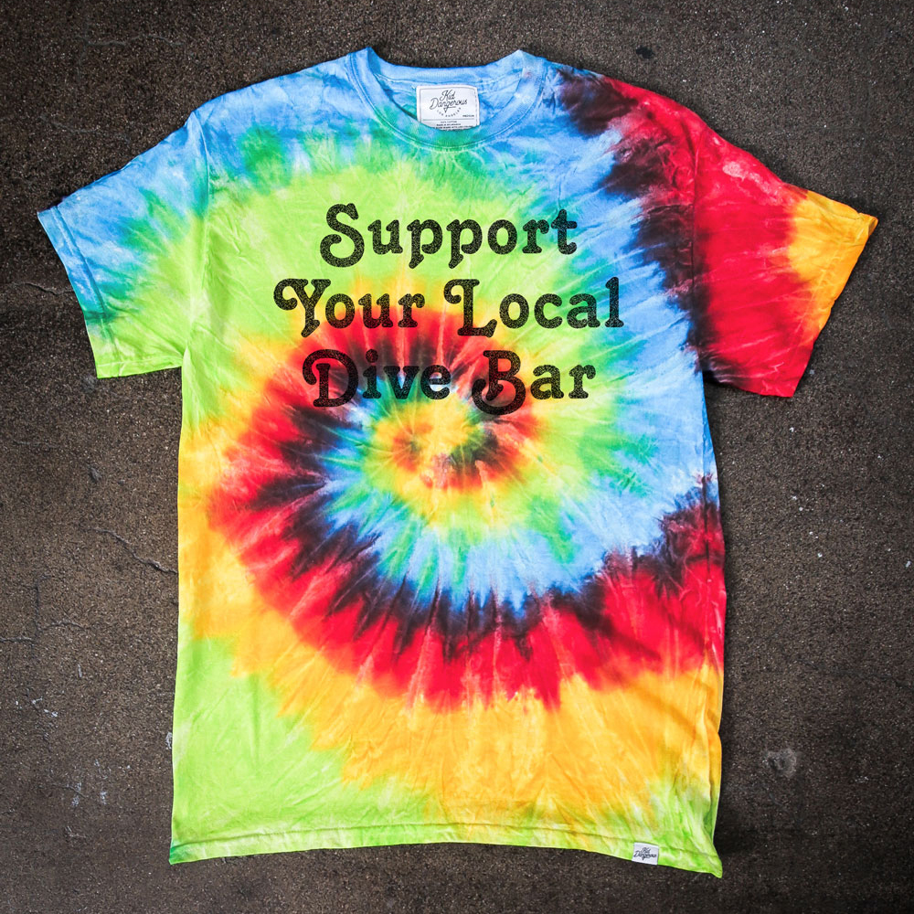 InsideHook x Kid Dangerous Support Your Local Dive Bar charity collab tee in traditional tie-dye